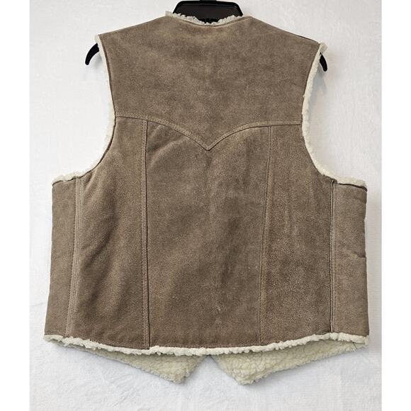 Vtg Suede Leather Vest Sherpa Lined Made Mexico Western Hippie Cowboy 70s 80s L - Picture 12 of 15